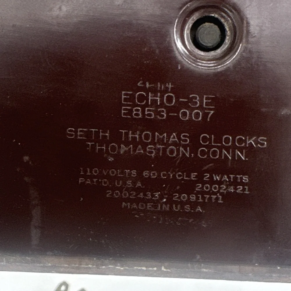 Vintage Seth Thomas MCM Wood Desk Clock Model ECHO-3E Works Electric w/Alarm